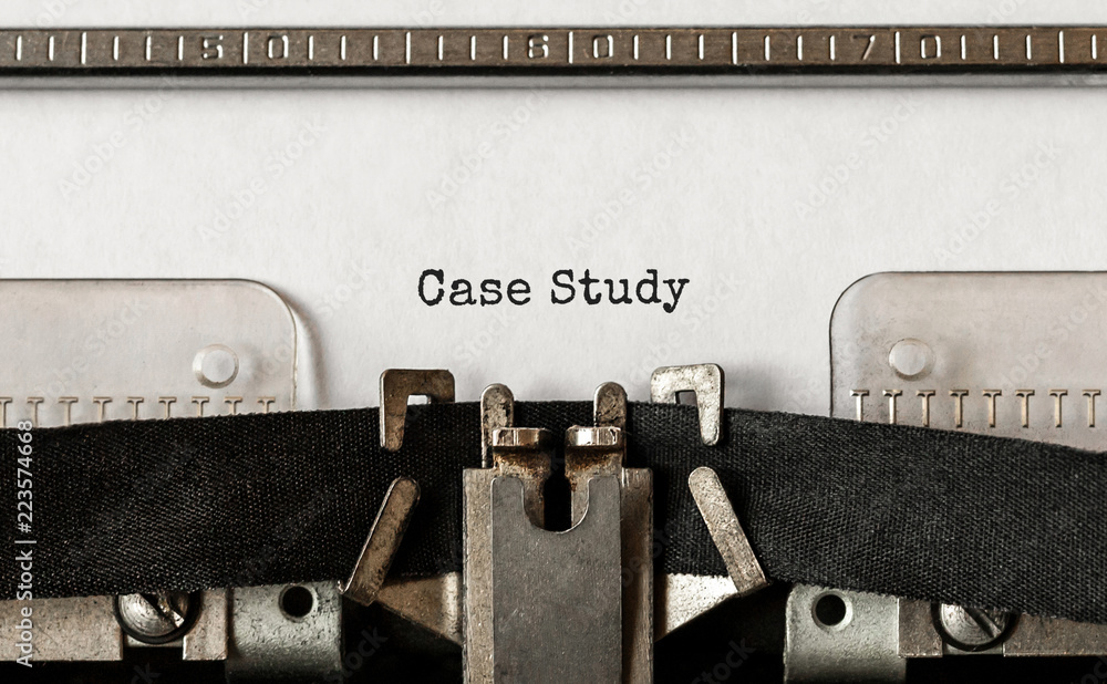 Aufkleber Text Case Study typed on retro typewriter