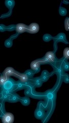 Neural network. Social network. Futuristic dna, deoxyribonucleic acid. Abstract molecule, cell illustration, mycelium. Dark background. 3D illustration