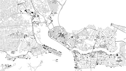 Mappa di Lagos, vista satellitare, città, Nigeria. Strade e casa su uno sfondo bianco