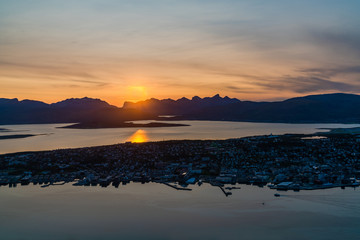 Fototapeta na wymiar Beautiful sunset over Tromso in Norway - arial view.