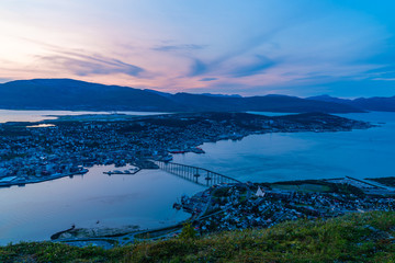 Beautiful sunset over Tromso in Norway - arial view.