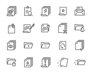 set of document icons, such as paper, mark, note, check, find
