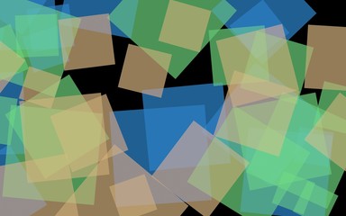 Obraz premium Multicolored translucent squares on dark background. Green tones. 3D illustration