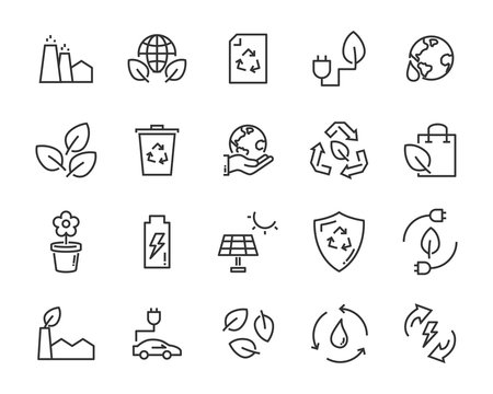 set of eco vector icons, such as energy, earth, environment, nature, water