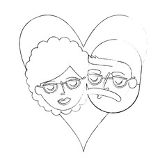 grandparents couple in heart characters