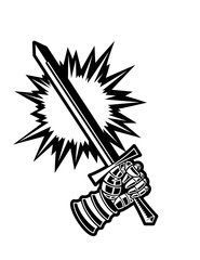 Black and White Sword and Gauntlet Vector Graphic