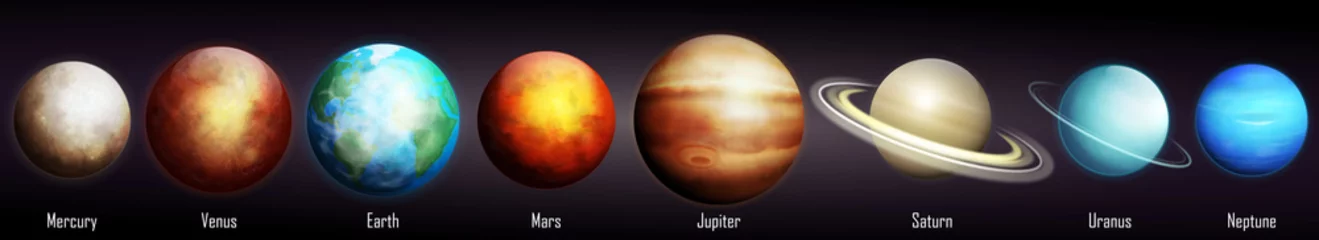 Foto op Plexiglas Jongenskamer Planeten van het zonnestelsel vectorillustratie