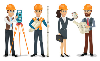 Civil engineer, surveyor, architect and construction workers isolated vector illustration.