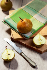 Pears harvest. Fresh organic pears on napkin