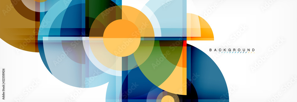 Poster abstract background - multicolored circles, trendy minimal geometric design
