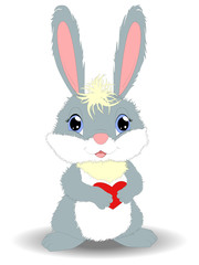 Cute Cartoon gray Rabbit with heart