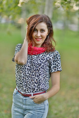Fototapeta premium Street photo shoot.Photo Shoot Moscow.Izmailovo Park.Autumn photography with a young girl.