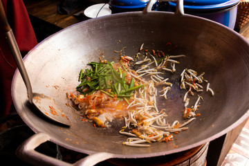 Fried noodle thai style (pad thai) with shrimps and vegetables Delicious. Or Pad Thai kung sod ,food popular with Thai and foreigners. Have a delicious national taste good. 