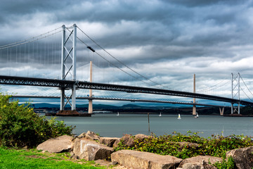 Two bridges over Firth of Forth (Queensferry Crossing and Forth Road Bridge)