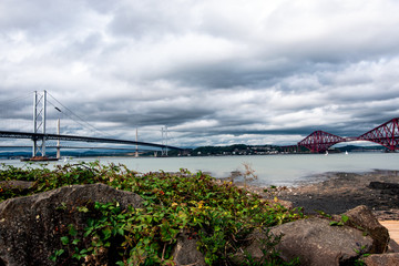 Three bridges over Firth of Forth (Queensferry Crossing, Forth Road Bridge and Forth Bridge)