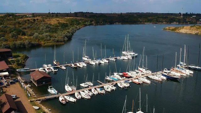 Aerial view of yacht harbour marina