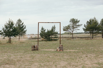 A wooden frame structure used for a wedding.