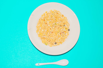 oat flakes cereal with cereals nuts for eating for children and adults background
