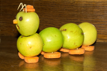 children's hand-made from fruits and vegetables design background wallpaper