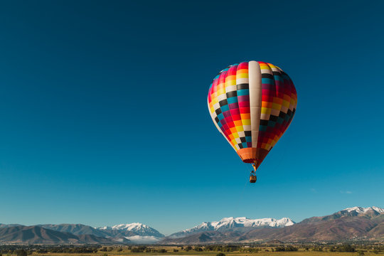 Hot Air Balloon Ride Over The Wasatch Mountains In Utah USA