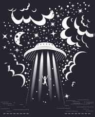UFO Vector. Cartoon. Isolated art Moon Stars