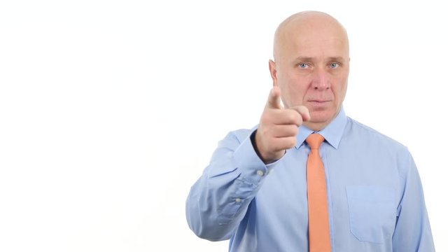 Serious Businessman Pointing with Finger and Make Dislike Hand Gestures