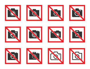 no photo camera sign icon set, no photography