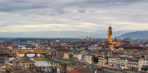 View of Florence after sunset from Piazzale Michelangelo, Florence, Italy