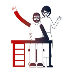 grandparents waving hand and desk furniture