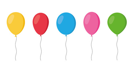 Balloons in cartoon flat style isolated set on white background - stock vector. - obrazy, fototapety, plakaty
