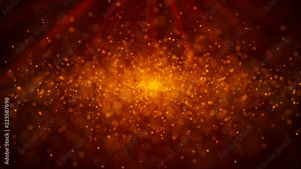 Aufkleber Golden dust particles. Abstract background of particles. 3d rendering.