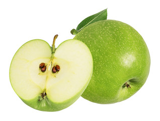 Fresh green apple isolated on white background with clipping path