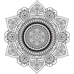 Black and white mandala vector isolated on white. Vector hand drawn circular decorative element.