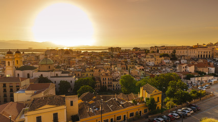 Sunset rooftop view of Cagliari from Bastione Saint Remy