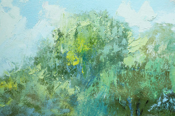 A fragment of the summer landscape painted with oil paints - obrazy, fototapety, plakaty