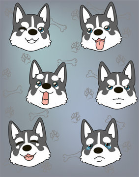 Dog Husky Puppy. Seamless pattern. Vector illustration