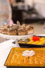 Turkish Dessert Baklava with walnuts on a table