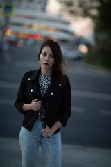 Fototapeta premium Street photo shoot.Photo Shoot Moscow.Izmailovo Park.Autumn photography with a young girl.