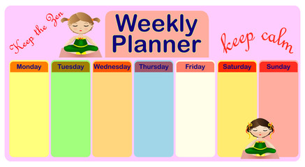 Weekly planner. Cute page for notes. Notebooks,decals, diary, school accessories. Cute romantic vector page.