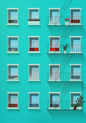 Illustration of a building with fire escape in a big city, new york style 