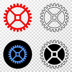 Clock gear EPS vector pictograph with contour, black and colored versions. Illustration style is flat iconic symbol on chess transparent background.