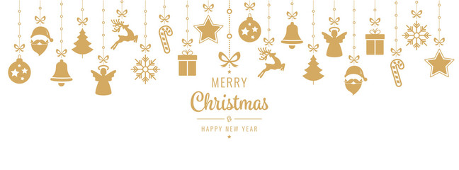 christmas greeting golden ornament elements hanging isolated background