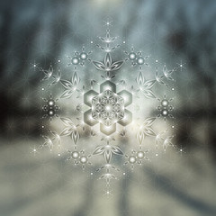 Spiritual sacred geometry; New year and christmas snowflake; Abstract festive background; Vector illustration; Template design of square format.