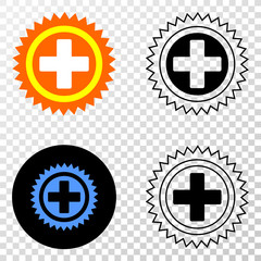 Medical cross EPS vector pictograph with contour, black and colored versions. Illustration style is flat iconic symbol on chess transparent background.