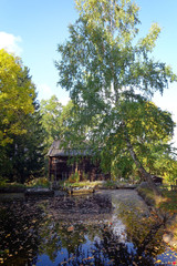 The autumn landscape of the Swedish countryside with ancient buildings.