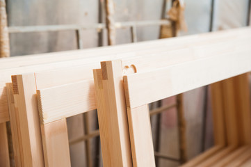 Obraz na płótnie Canvas Manufacture of wooden doors, windows, furniture