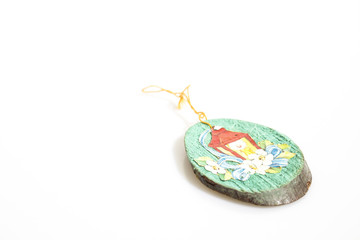 Christmas decorations, hanging up decorations for tree isolated in a white background