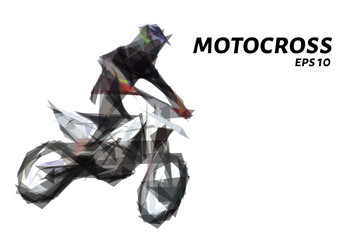 Fototapeta na wymiar Motocross from triangles. Low poly's motorcycle. Vector illustration.