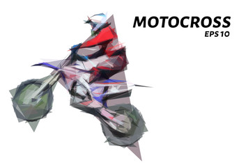 Motocross from triangles. Motocross low poly. Vector illustration.