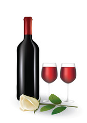 Wine and rose. vector illustration 